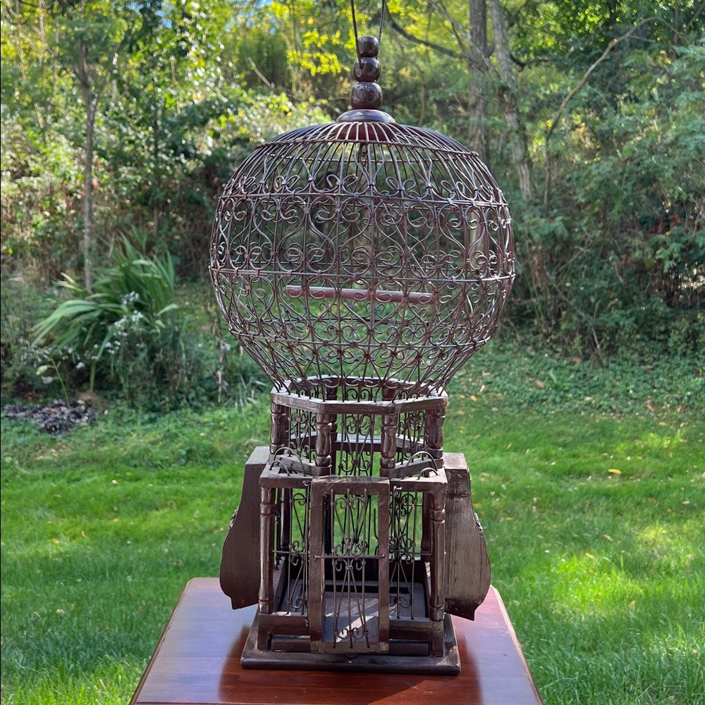 Antique Victorian Style Hot Air Balloon Shaped Wood Wire Decorative Birdcage - Picture 3 of 17